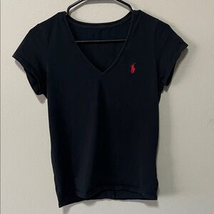 Polo Ralph Lauren Black V-Neck Tee with Red Logo
